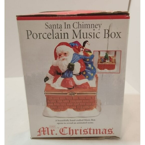 Mr Christmas “Santa In Chimney” Porcelain Music Box 2002 New In Box - Picture 4 of 10
